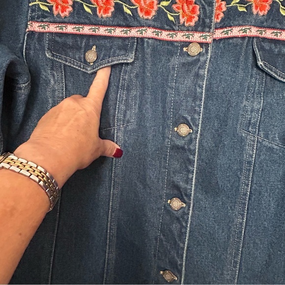 Bill Blass Vintage Denim Jacket w/Floral Trim & Embroidery Sz M - Picture 7 of 9